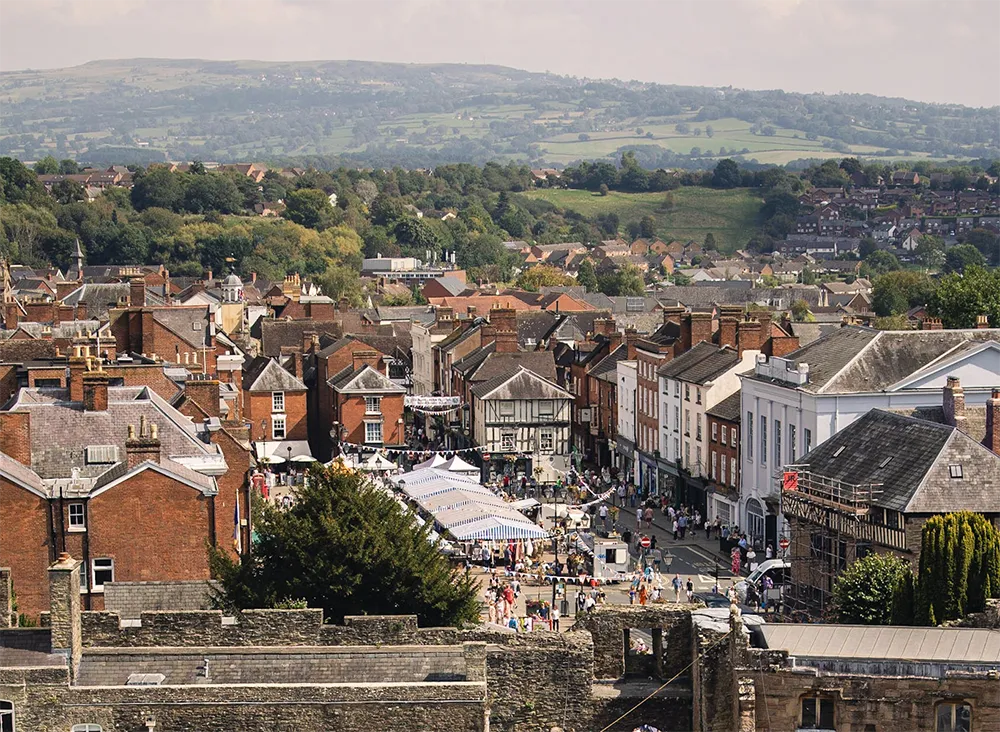 A view over Castle Square in Ludlow